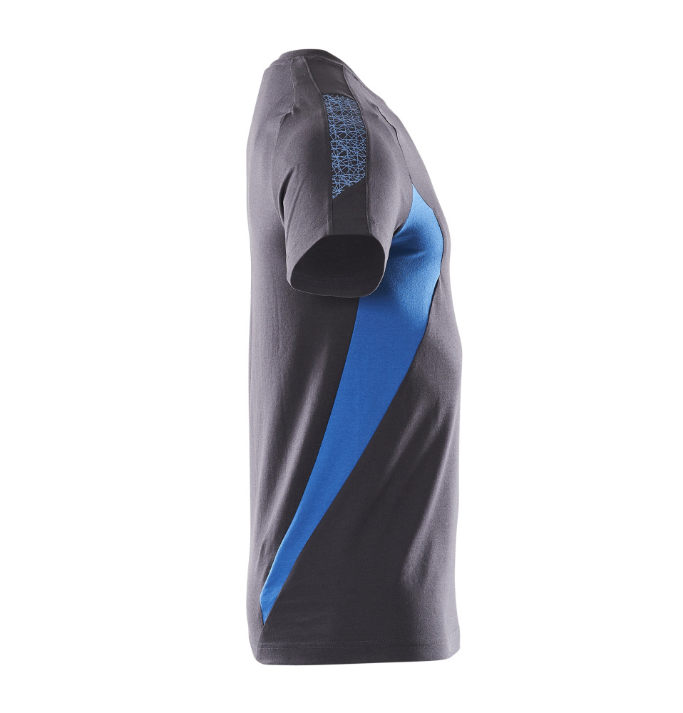 T-Shirt, Kurzarm, Graue Farbe, Blaues Panel, Seitliche Naht