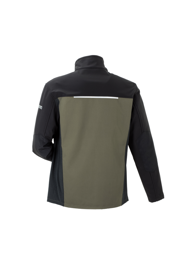 jacket, softshell, olive, black, back view