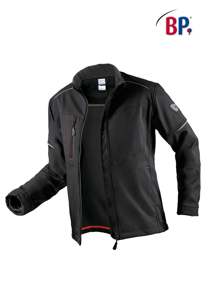 Jacke, Softshell, Schwarz, Reißverschluss-Tasche, Reflexionsdetails