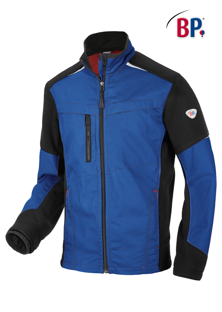 jacke, softshell, blau, reissverschluss, armabdeckung