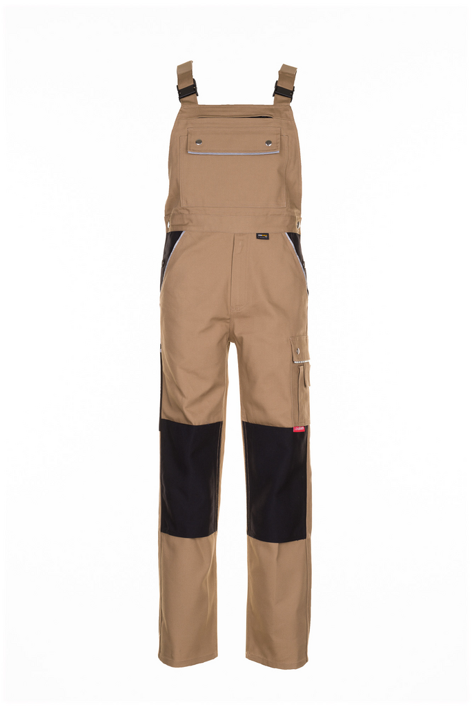 Overall bib, Knee-dungaree, Beige, Contrast panels, Front pocket