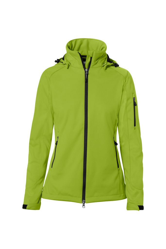 jacke, softshell, reißverschluss, neongrün, tasche