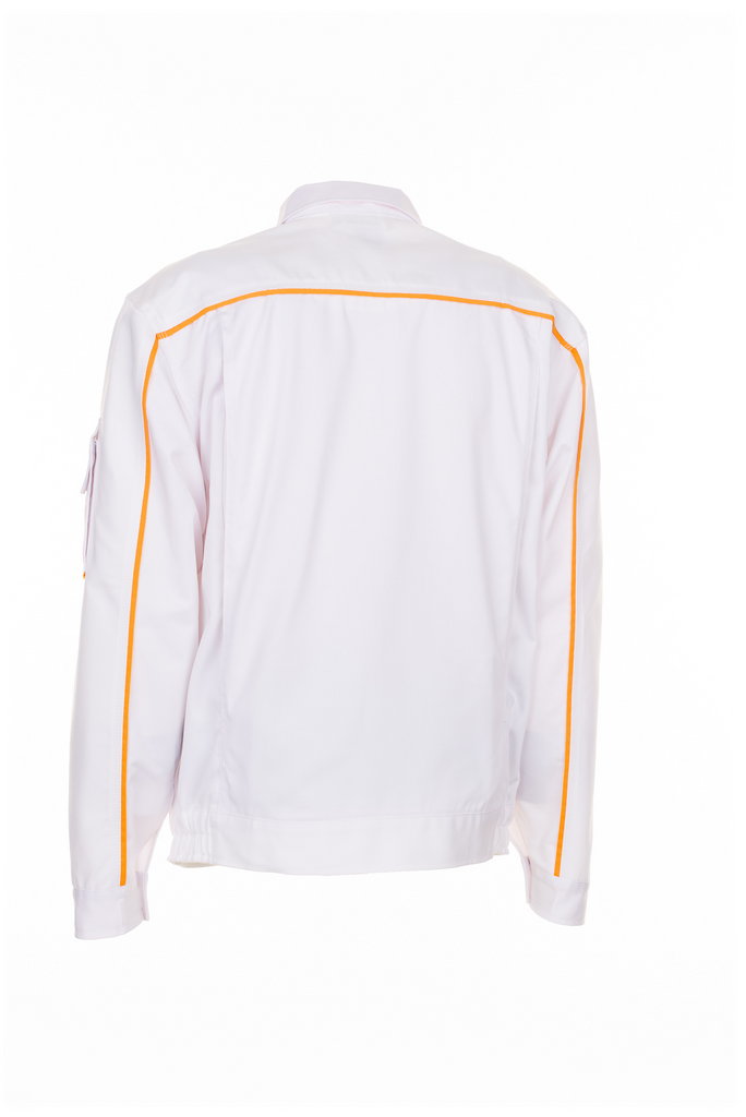 Weißer Mantel, Oranger Rand, Rückansicht, Langärmlig, Kragen