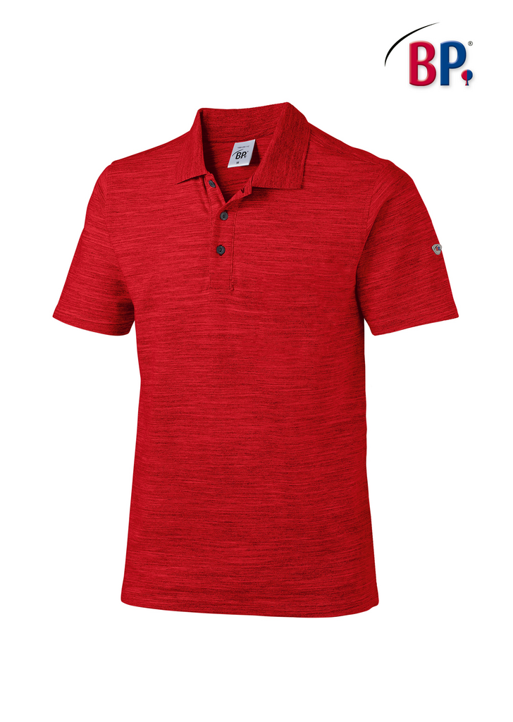 Polohemden, Rot, Meliert, Kurzarm, Knopfleiste