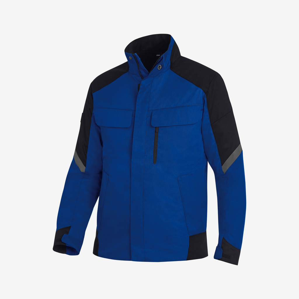 jacke, softshell, blau, reissverschluss, taschen