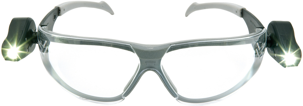Schutzbrille, LED-Brille, Schulungsbrille, Gläser transparent, Batterie-Licht