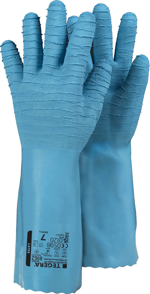 Gauntlet, Safety glove, Blue, Blue coating, PVC coating