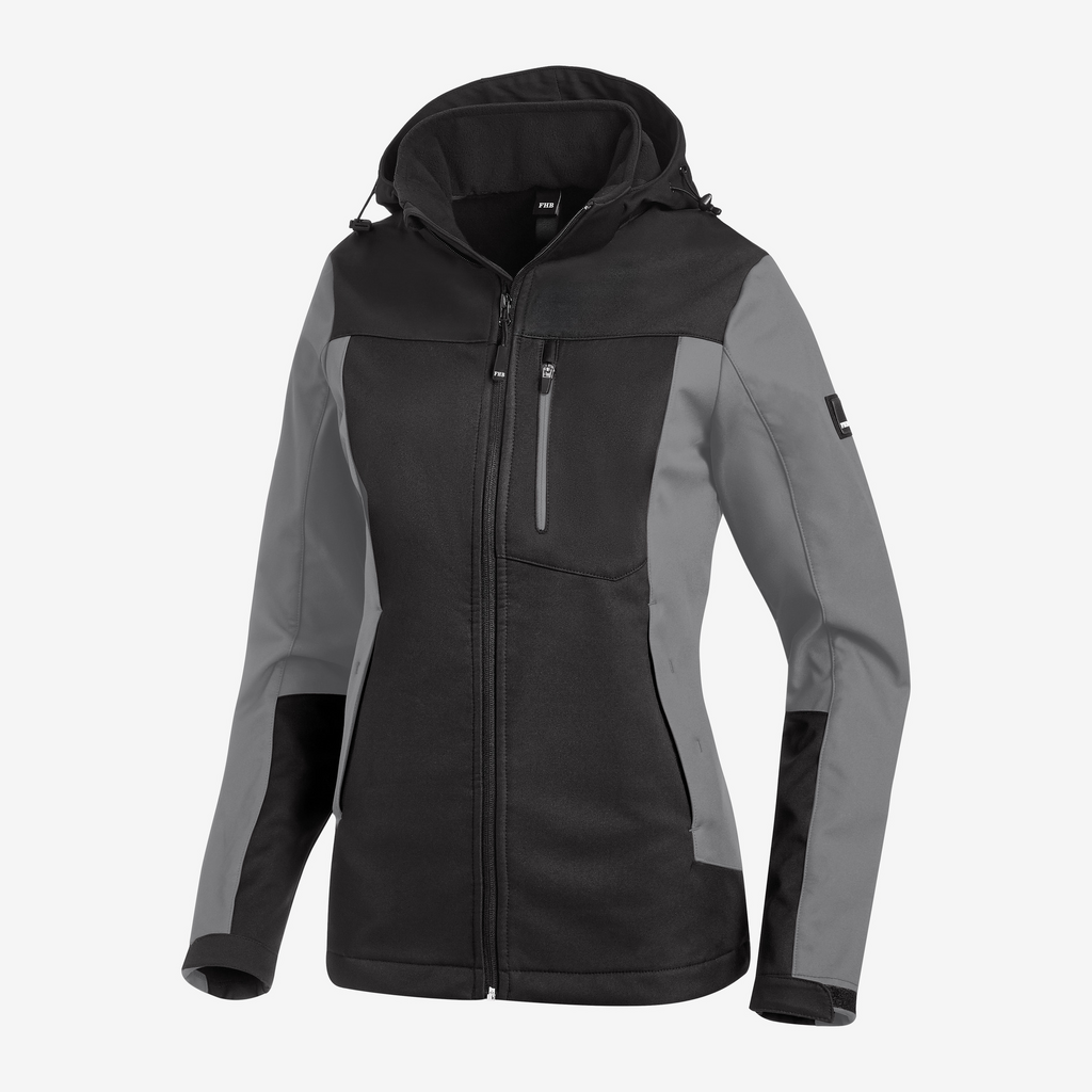 jacke, softshell, farbenblock, hoodie-hood, reissverschluss-tasche