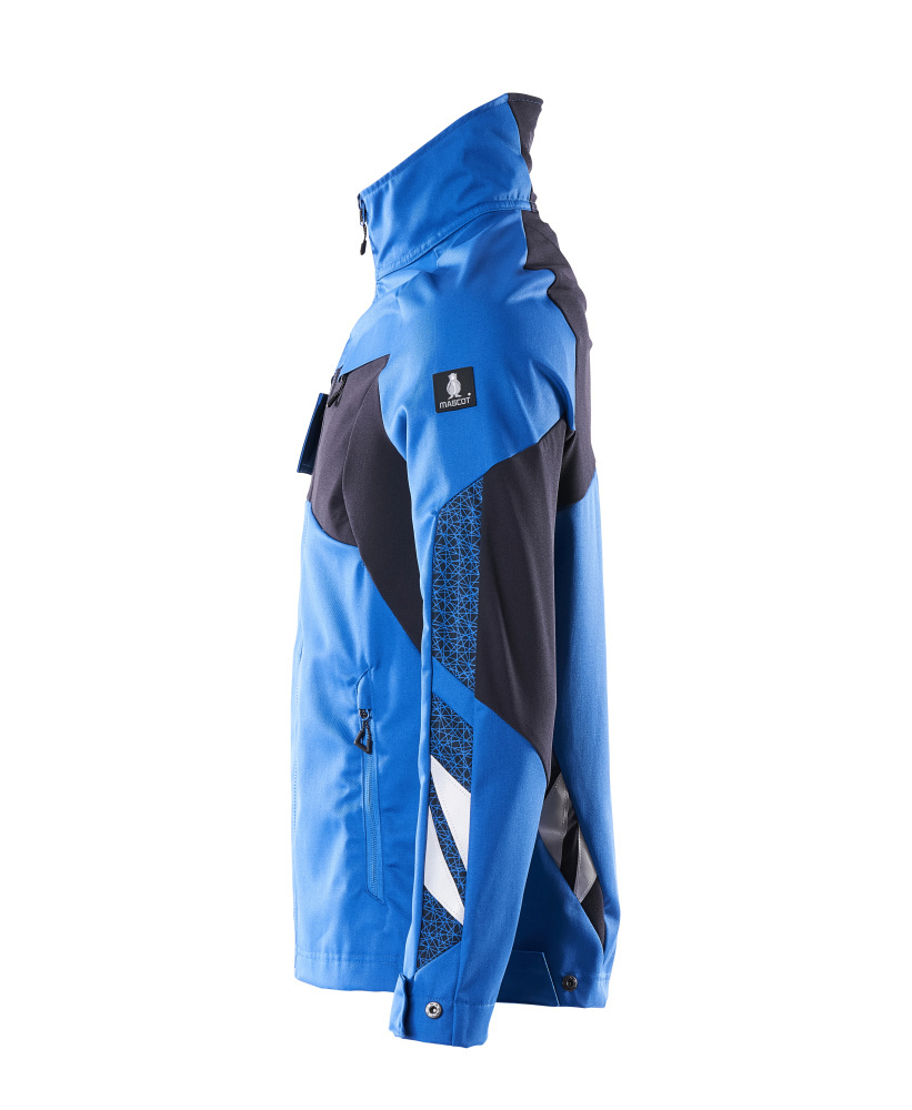 jacke, softshell, blau, Reißverschluss, Grafikpaneele