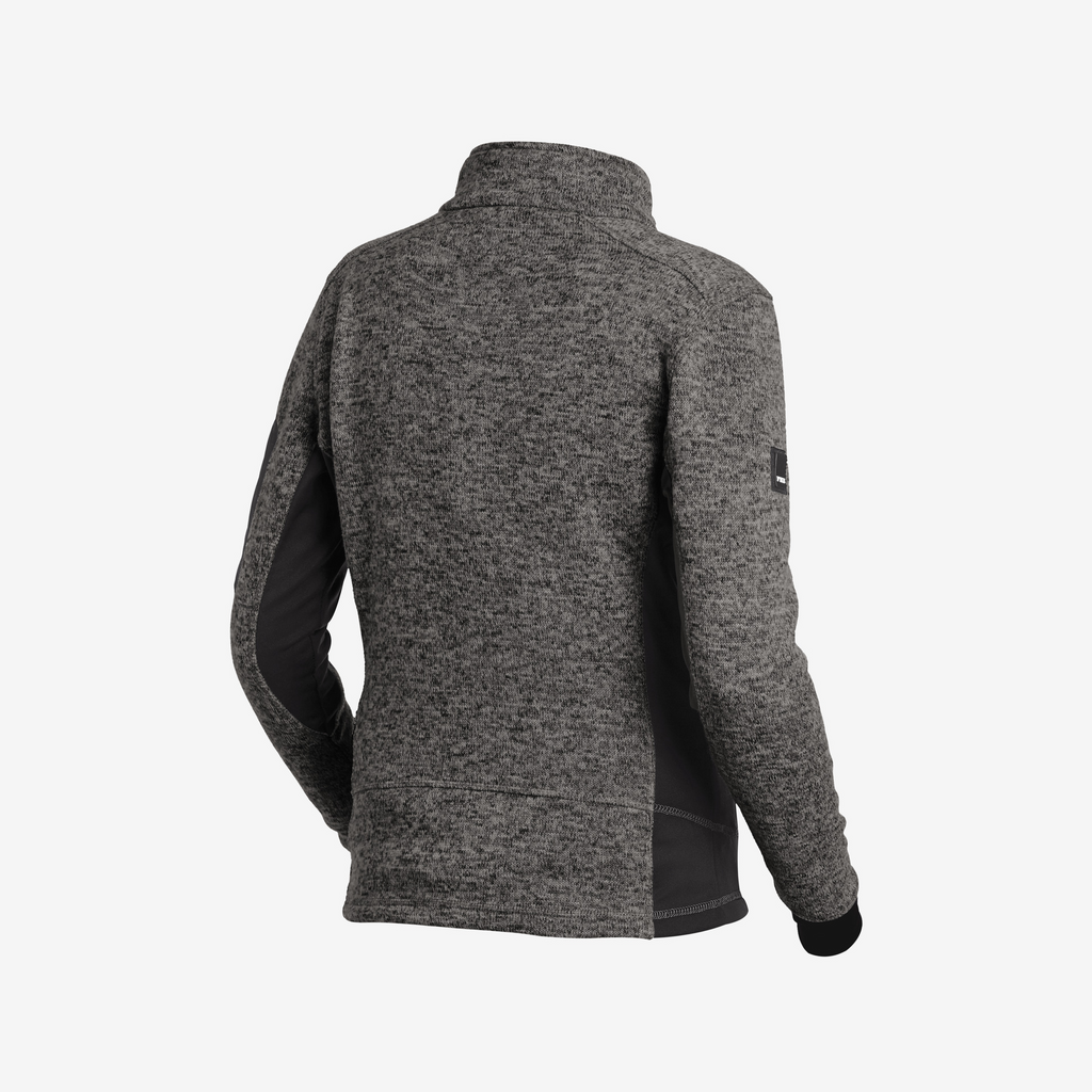 Fleece-Jacke, grau gestrickt, Stehkragen, lange Ärmel, Reißverschluss tasche