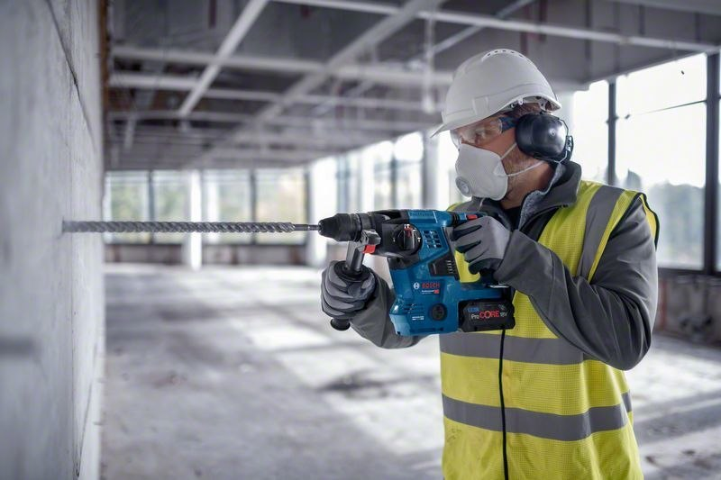 Bohrmaschine, Bohrer, Schraubwerkzeug, Schutzausrüstung, Baustelle