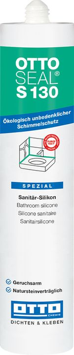 Sanitary-Silikon, Badezimmer-Silikon, OTTOSEAL S130, Silikon-Dichtstoff, weißer Tubeninhalt