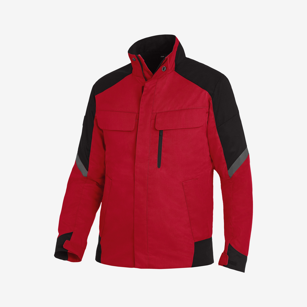 jacke, softshell, rot, schwarz-accente, reißverschluss-tasche