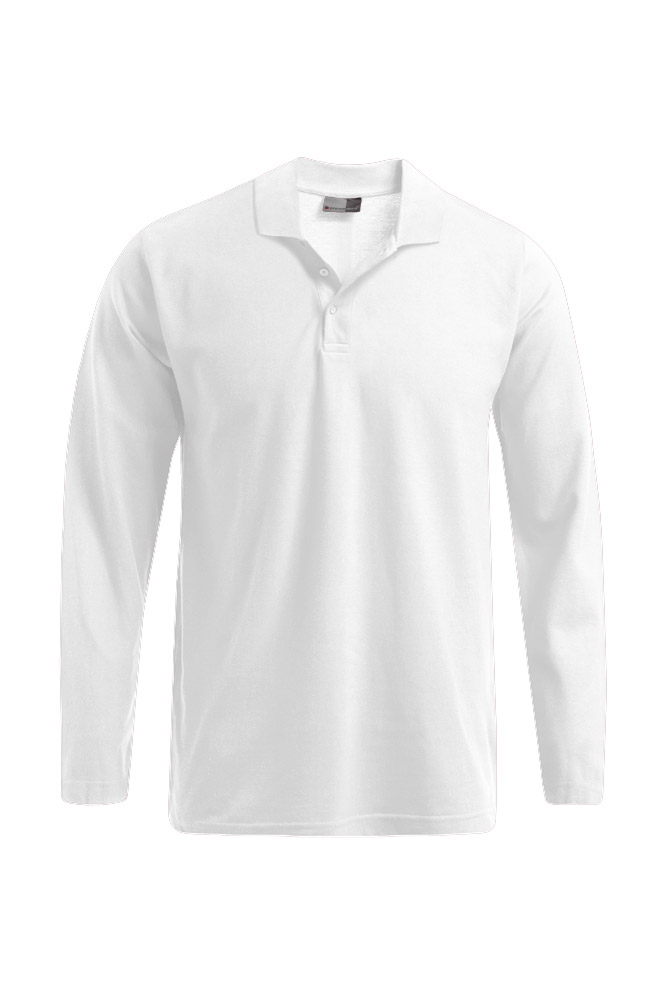 Polohemd, Langarmshirt, Weiß, Baumwolle, Knopfblende