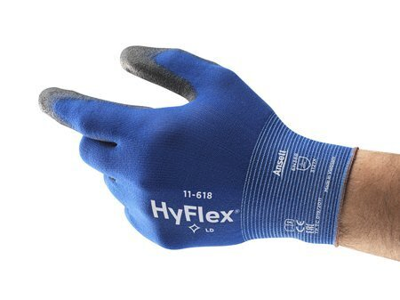 Arbeitsgummihandschuh, HyFlex, Kunststoffkautschuk, Blau, Grip