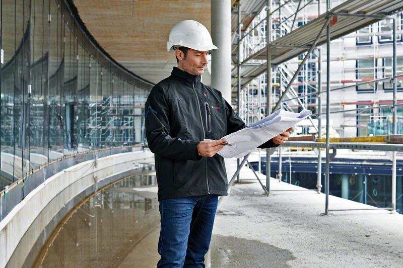 Arbeitsjacke, Konstruktion, Helm, Baustelle, Schwarz
