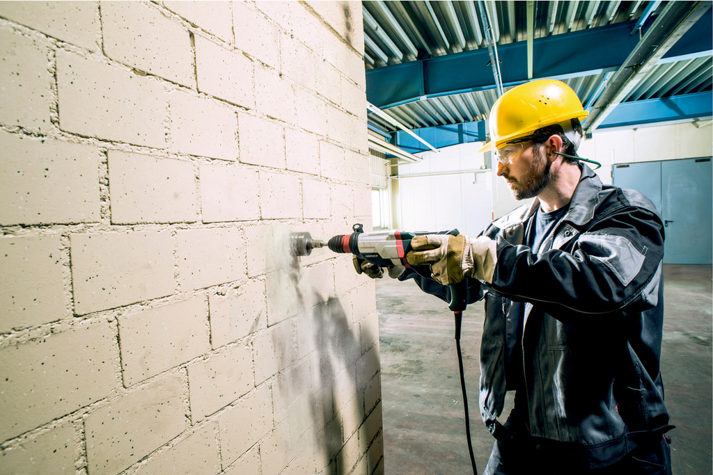 arbeitssicherheitsausrüstung, kraftwerkzeug, bohrmaschine, arbeitsschutz, bauarbeiter