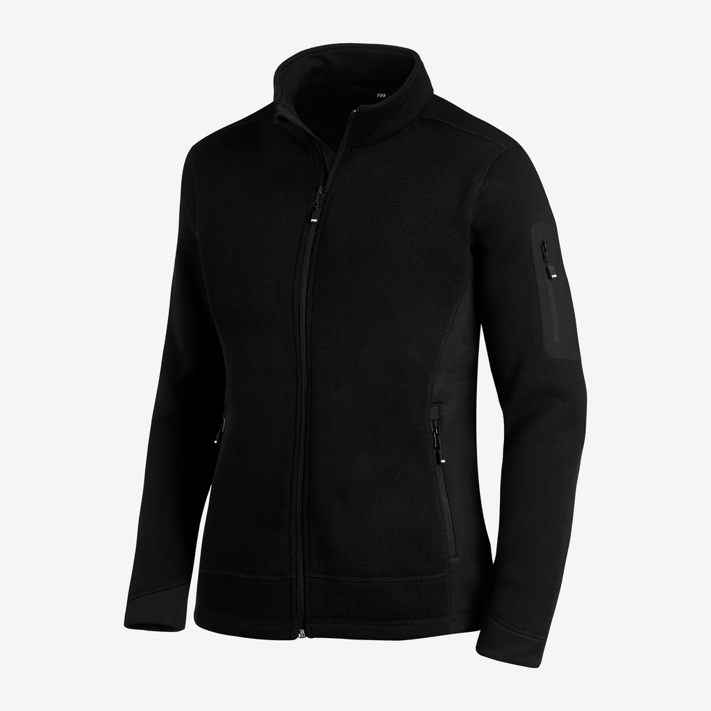 Fleecejacke, Schwarz, Vollreissverschluss, Reißverschlusstaschen, Armtasche