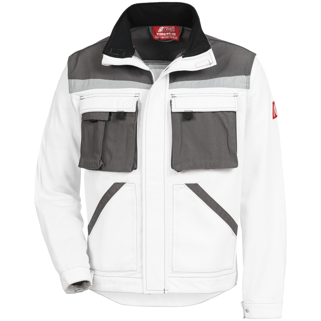 Arbeitsjacke, Werkjacke, Grau, Weiß, Brusttaschen