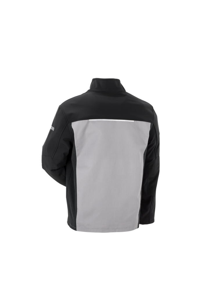 jacke, kontrastpanel, schwarz grau, softshell, rückseite