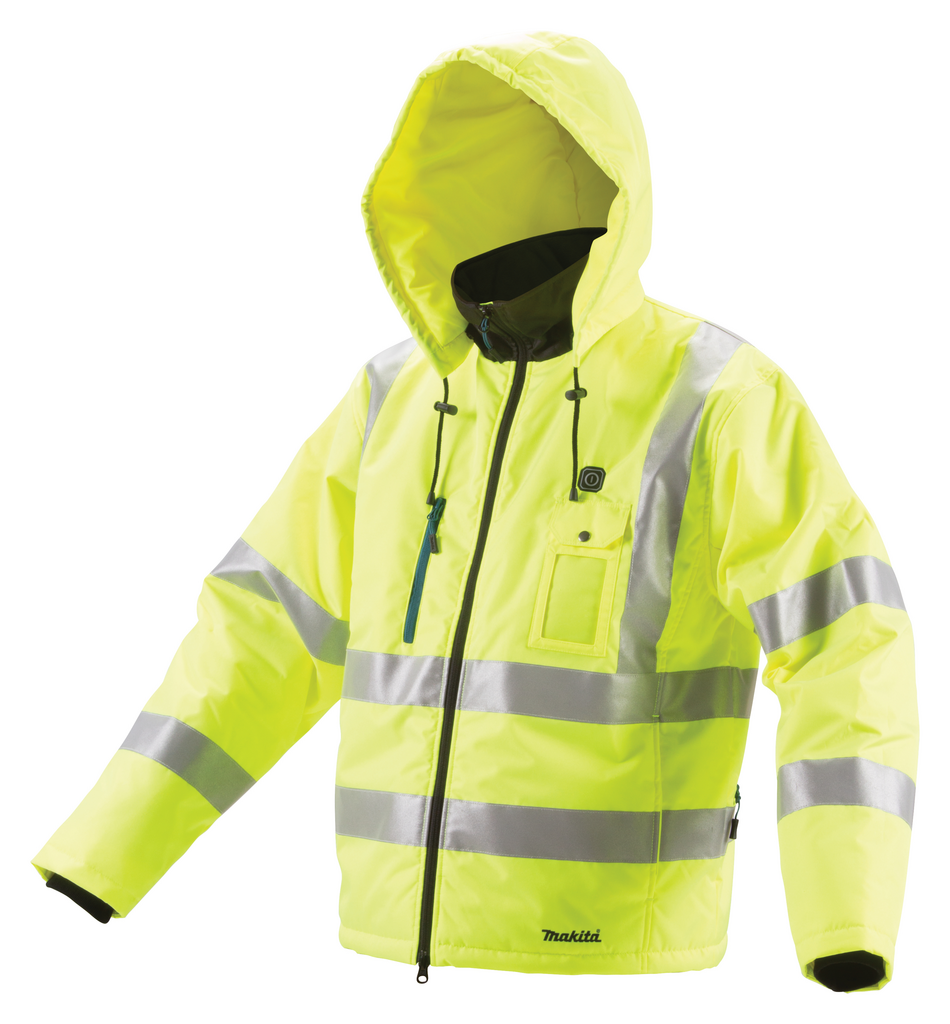 high-visibility, jacke, kapuze, reflektierende streifen, reißverschluss-tasche