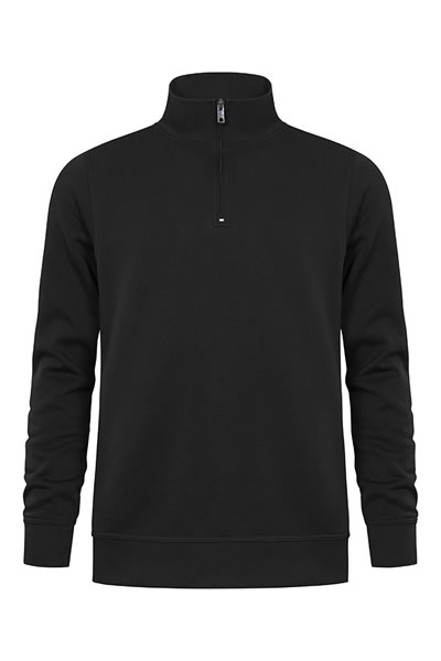 Pullover, Langarm, Halfzip, Kragen, Schwarz