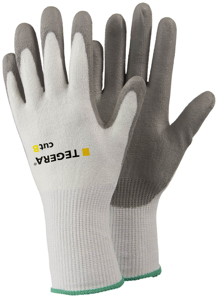 Arbeitshandschuhe, Baumwollmischung, Grau dominierend, geknf6pfter Saum, Zweifarbig, arbeitshandschuhe, textured gloves, Griffsichere Handschuhe, Kunststoffhandschuhe?, Langarm?