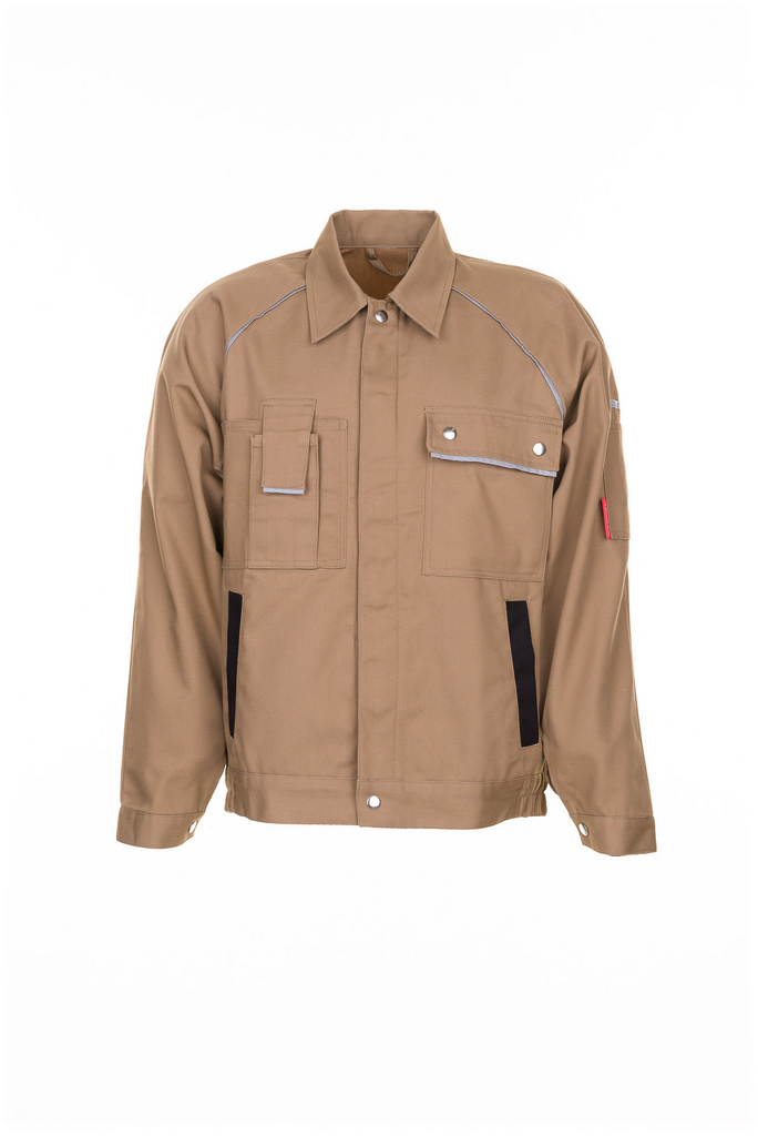 Arbeitsjacke, Kordelzug, Taschen, Knopfleiste, Beige