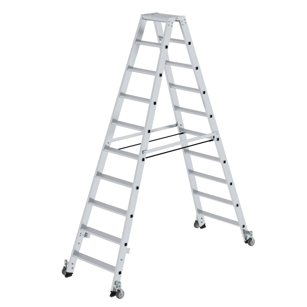 MUNK Stufen-Stehleiter beidseitig begehbar Rollen 2x10 Stufen