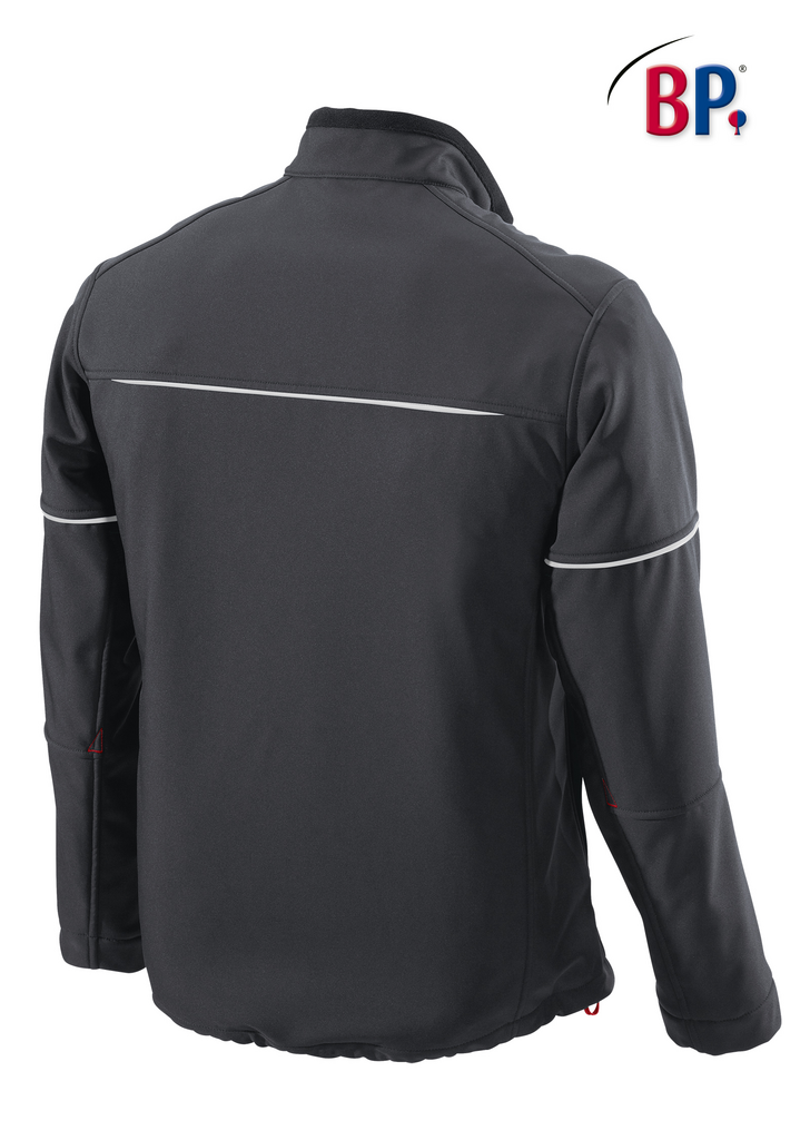 jacke, softshell, grau, reflektierende streifen, langarm