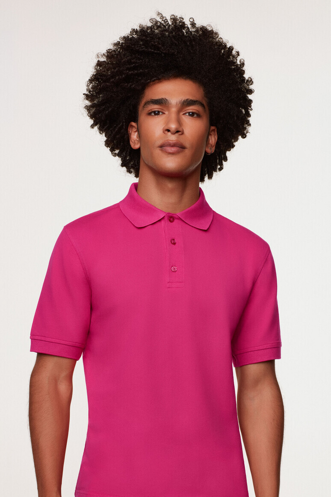 Polohemd, Kurzarm, Einfarbig, Pink, Kragenpoloshirt