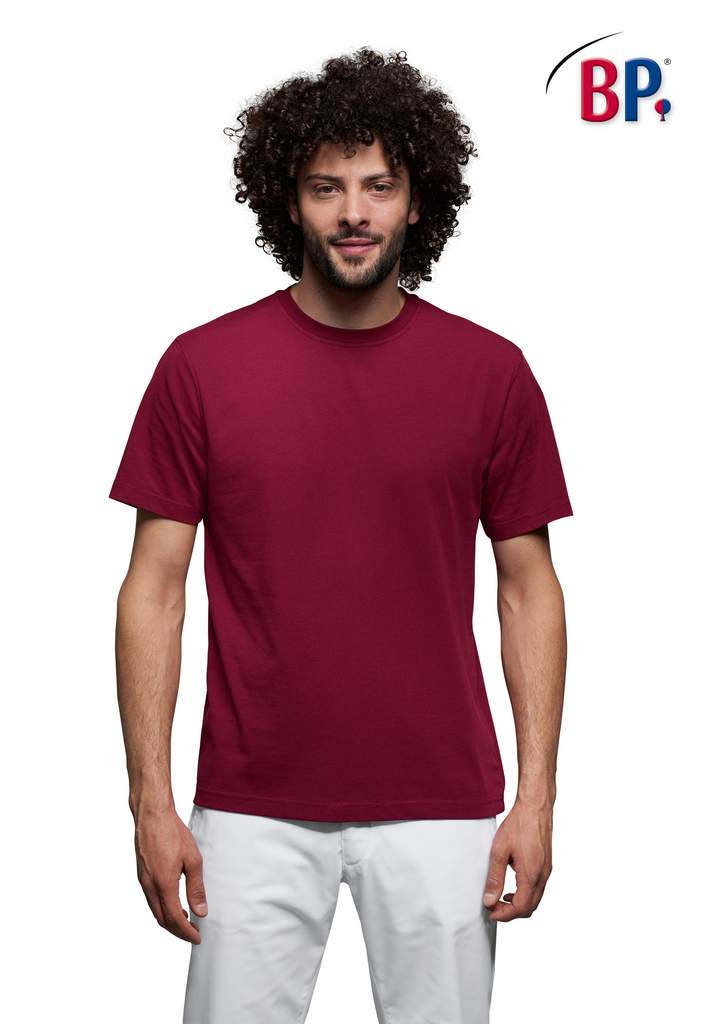 T-Shirt, Kurzarm, Uni, Kirschrot, Baumwolle