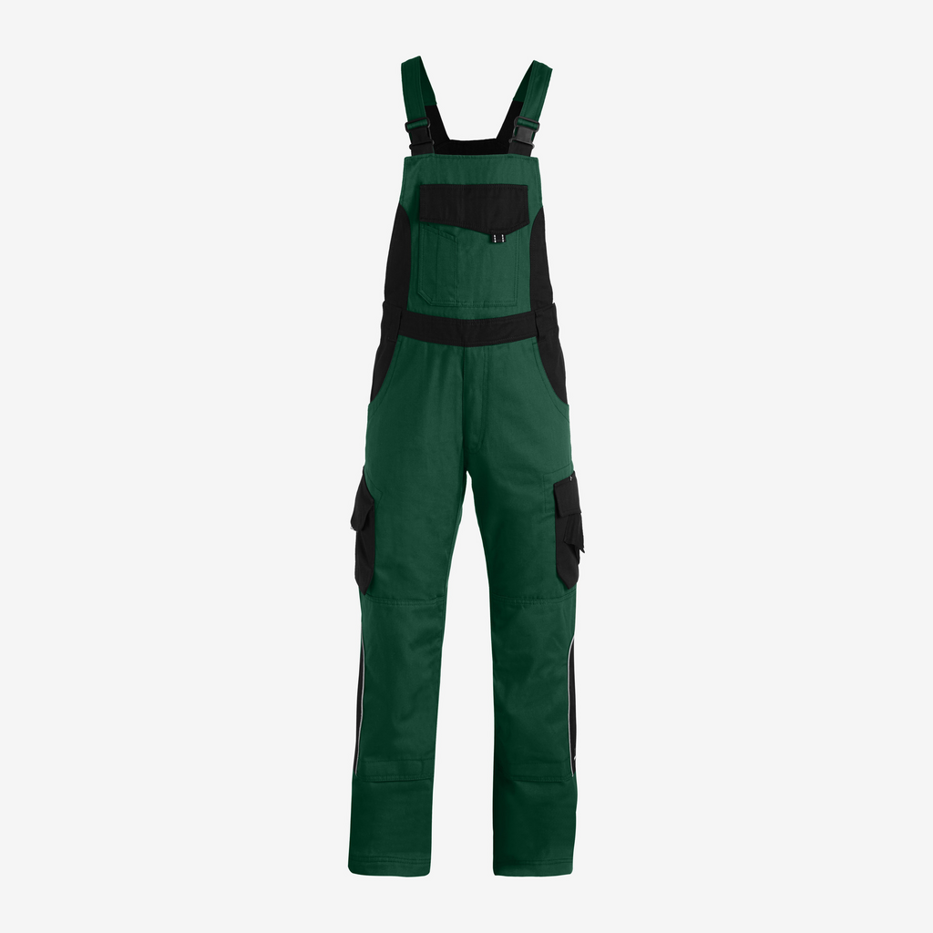 Overall pants, Green, Gelp suspenders, Cargo pockets, Kontrast Schwarz Paneele
