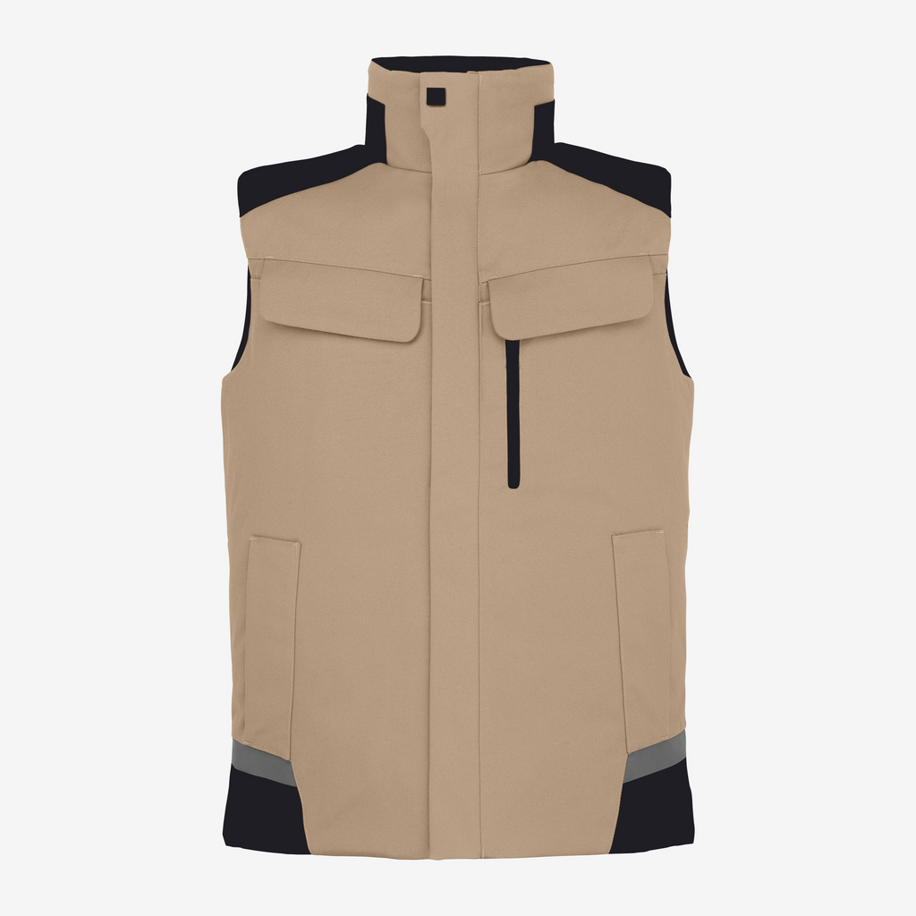 Weste, ohne Ärmel, Beige, Reißverschluss Tasche, Patch-Pockets