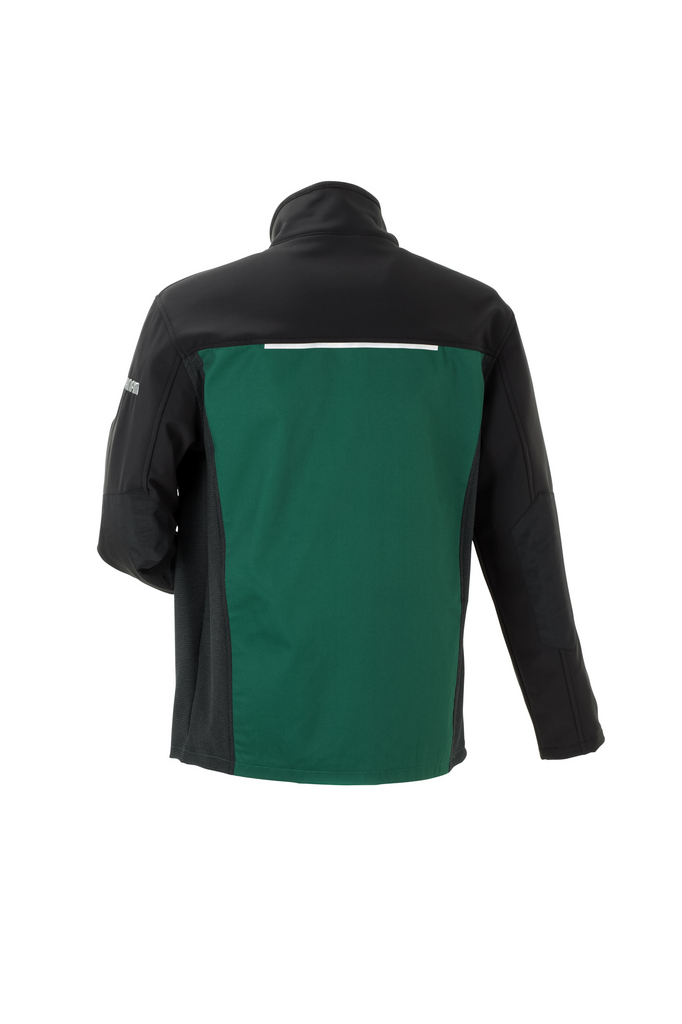 Jacke, Rückenansicht, Grüne Panel, Schwarze Ärmel, Kragenreißverschluss