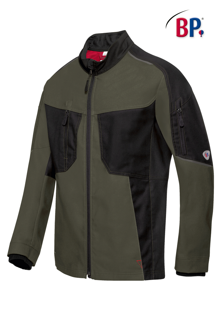 jacke, Softshell, Olivgrün, Schwarz, Vorder-Reißverschluss