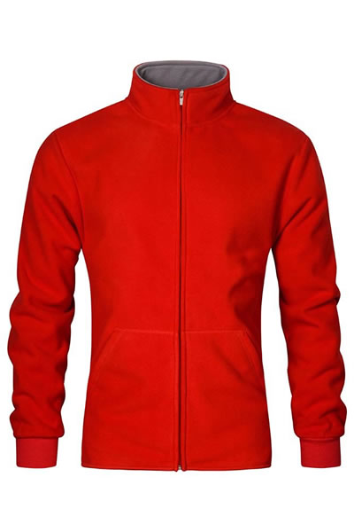 rote Jacke, Fleece, Reißverschluss, Taschen, hochgeschnittener Kragen