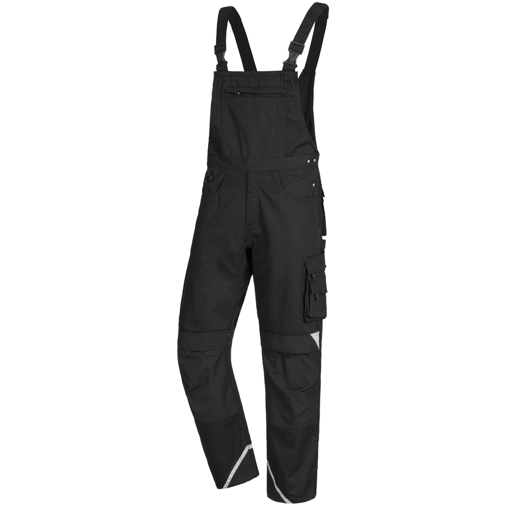 overall workwear, cargo pants, black, suspenders, knee patches