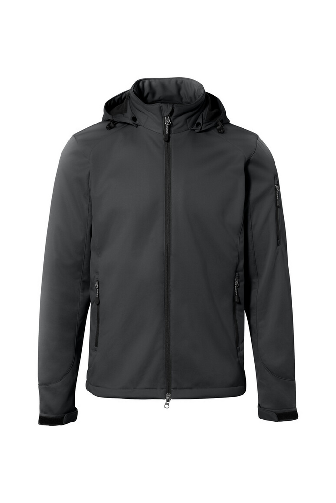 Herrenjacke, Softshell, Navy/Schwarz, Reißverschluss, Kapuze