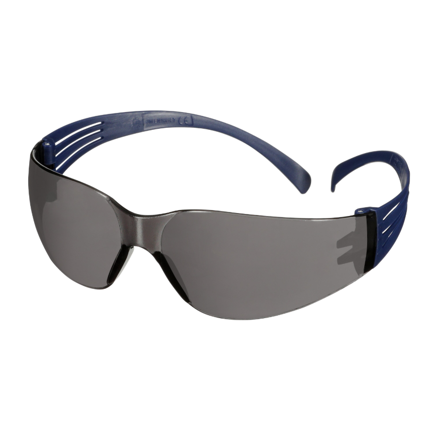 Schutzbrille, Sonnenbrille, Sportbrille, graue Gläser, blaue Rahmen