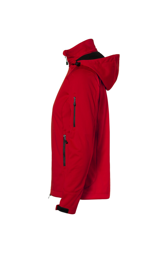 jacke, rot, softshell, hoodie, taschen