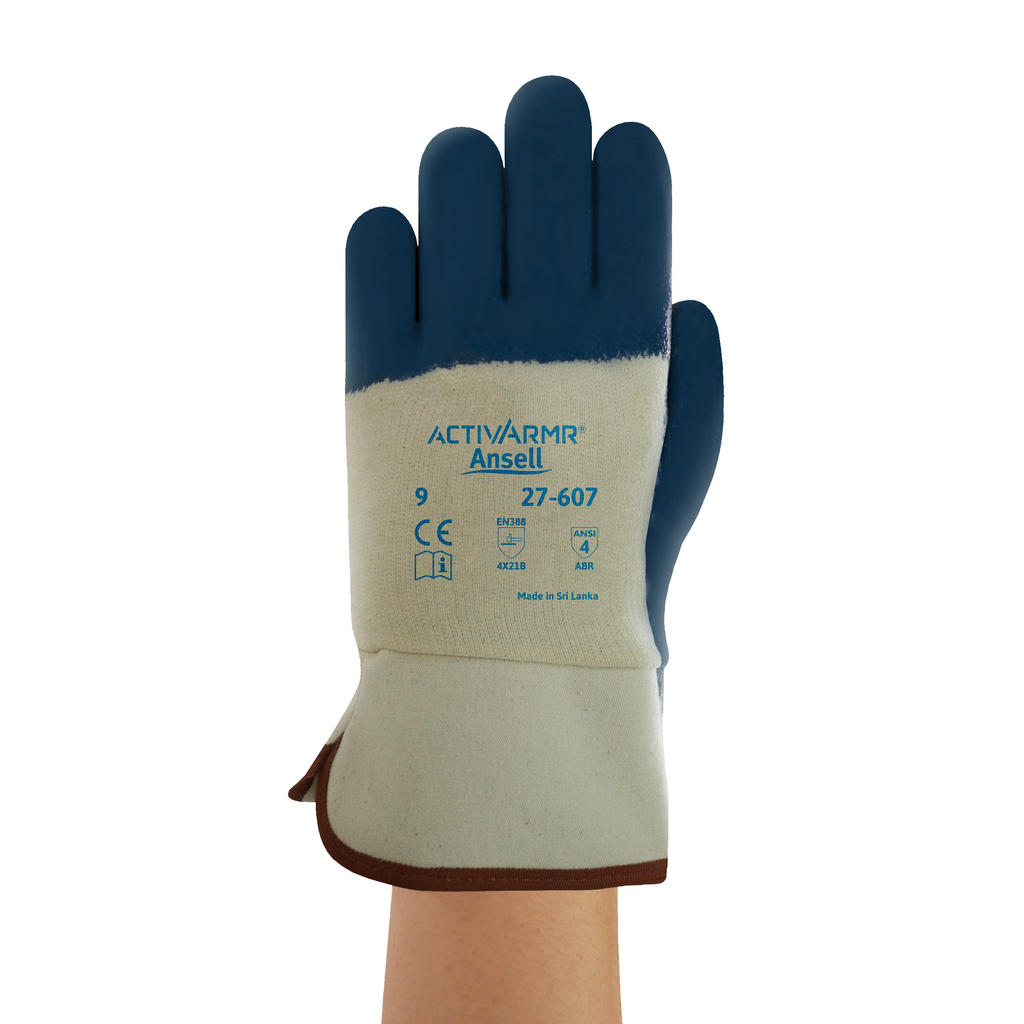 Arbeitshandschuh, Schutzhandschuh, Gummi-Handschuh, Weiß-Blau, EN 388