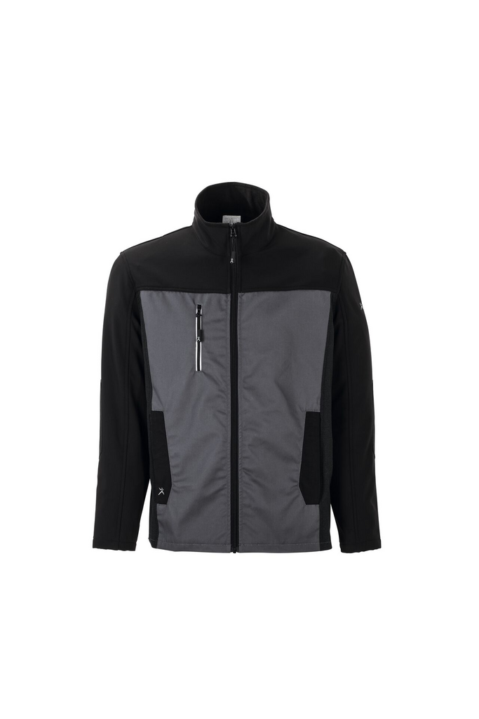 Jacke, Softshell, Reißverschluss, Grau Panels, Stehkragen