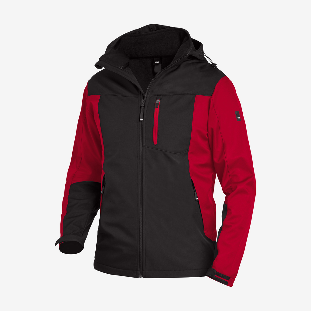 Herrenjacke, Softshell, Schwarz, Rot, Frontreißverschluss