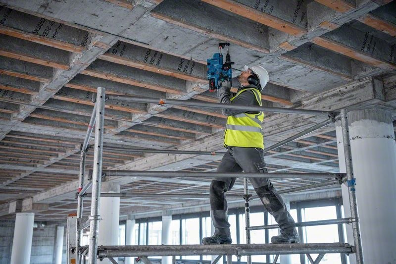 Konstruktion, Gerüst, Bohrmaschine, Arbeiter, Helm