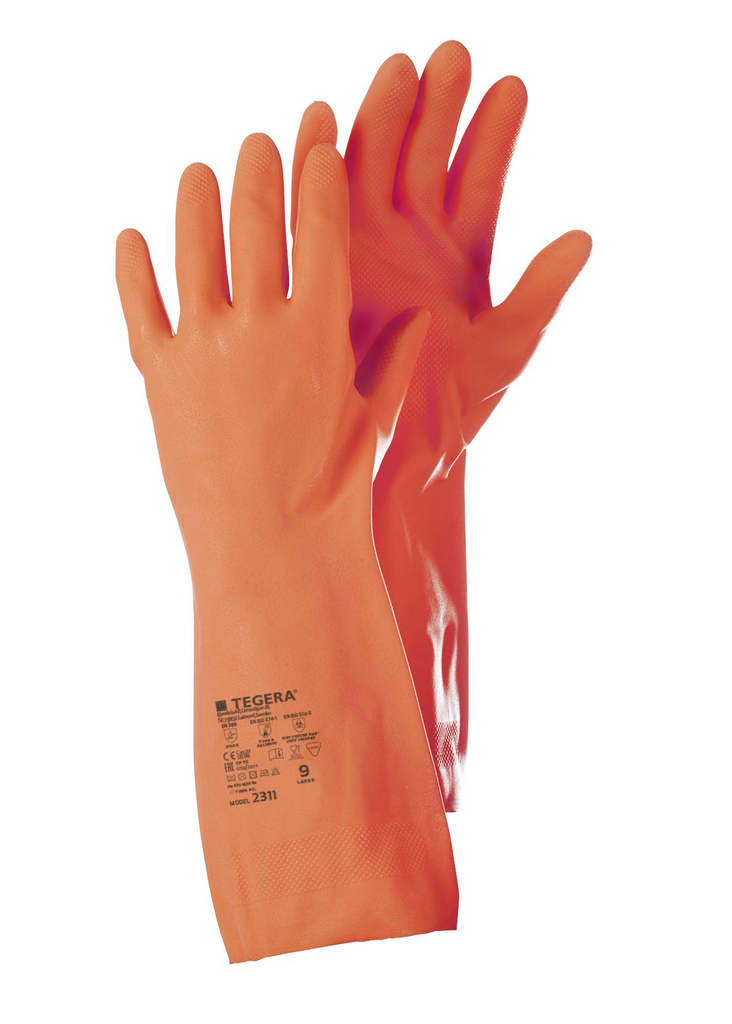 gummihandschuh, schutzhandschuh, latexhandschuh, orange, langarmhandschuh
