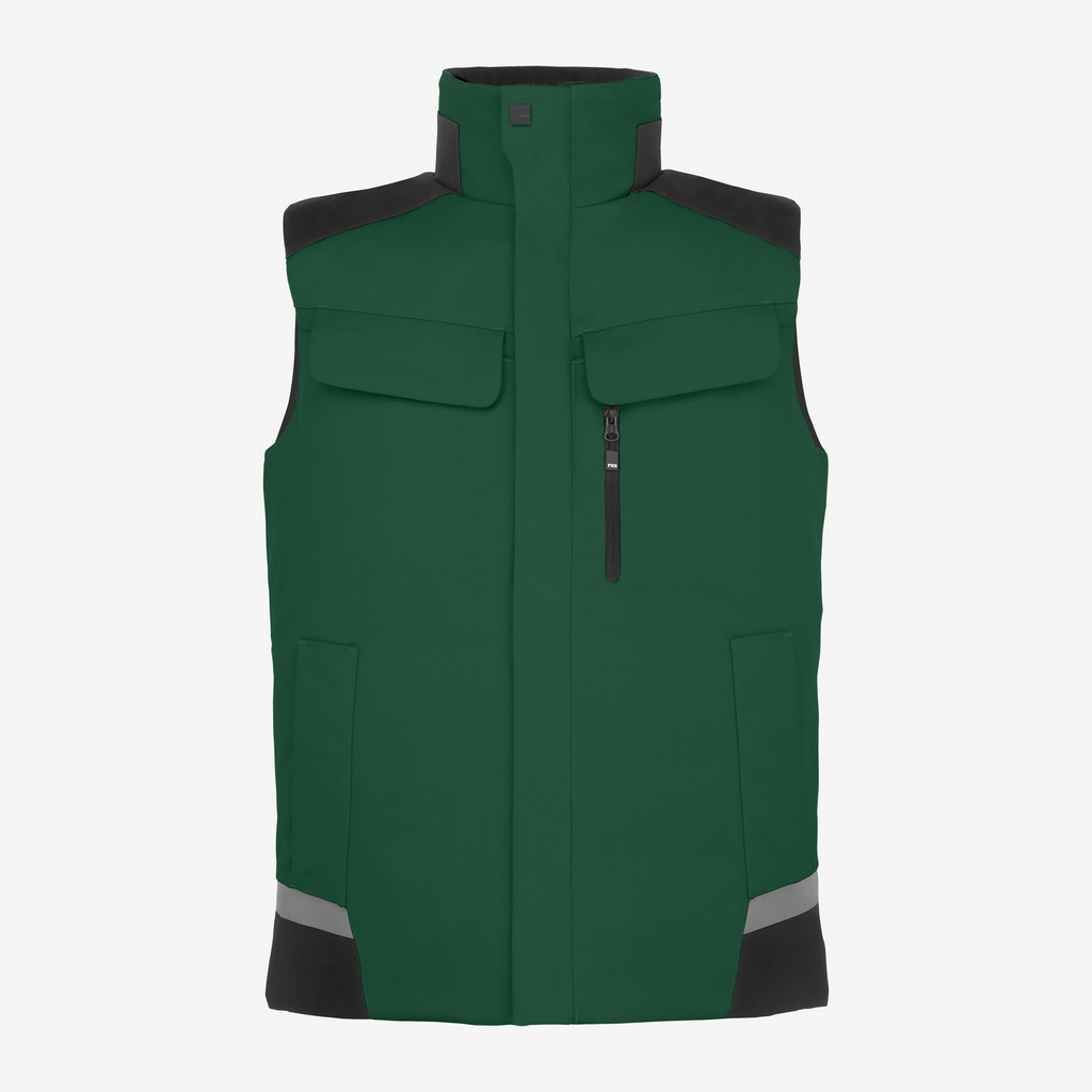 grüne Weste, Reißverschluss-Tasche, gepufferte Schulter, äußere Taschen, Windschutz-Weste