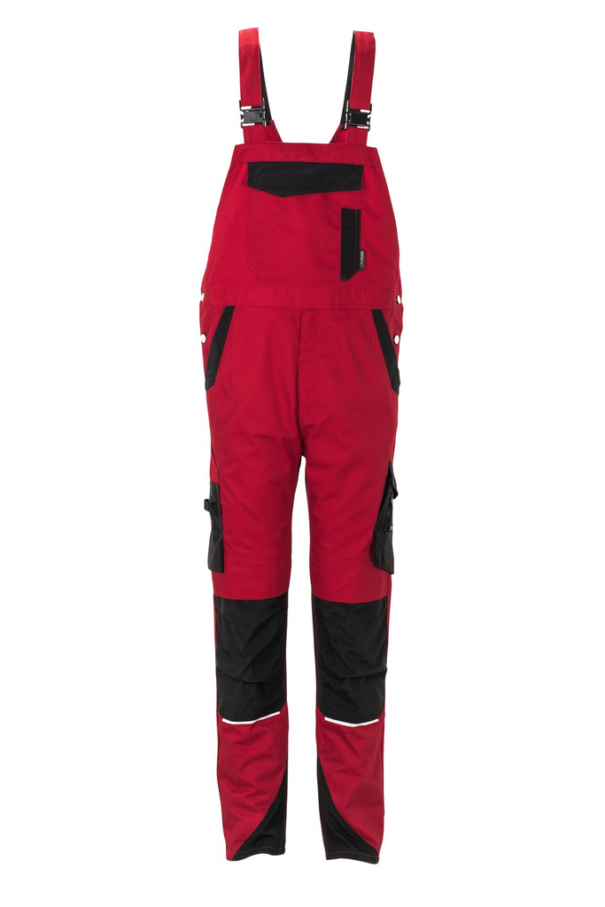 Overall, Latzhose, Rot mit Schwarz, Trägern, Cargo-Taschen
