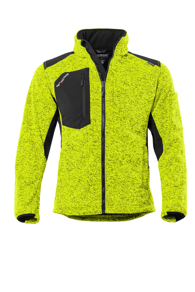 Fleecejacke, Neon-Gelb, Reißverschluss vorne, Brusttasche, Fleece-Material