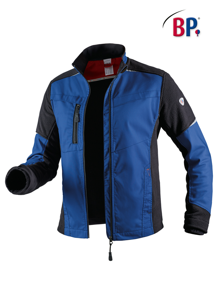 jacke, softshell, blau, zweifarbig, reissverschluss